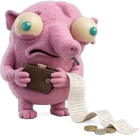 Planning Louli, a pink handmade character holding a budget ledger with papers spilling out.